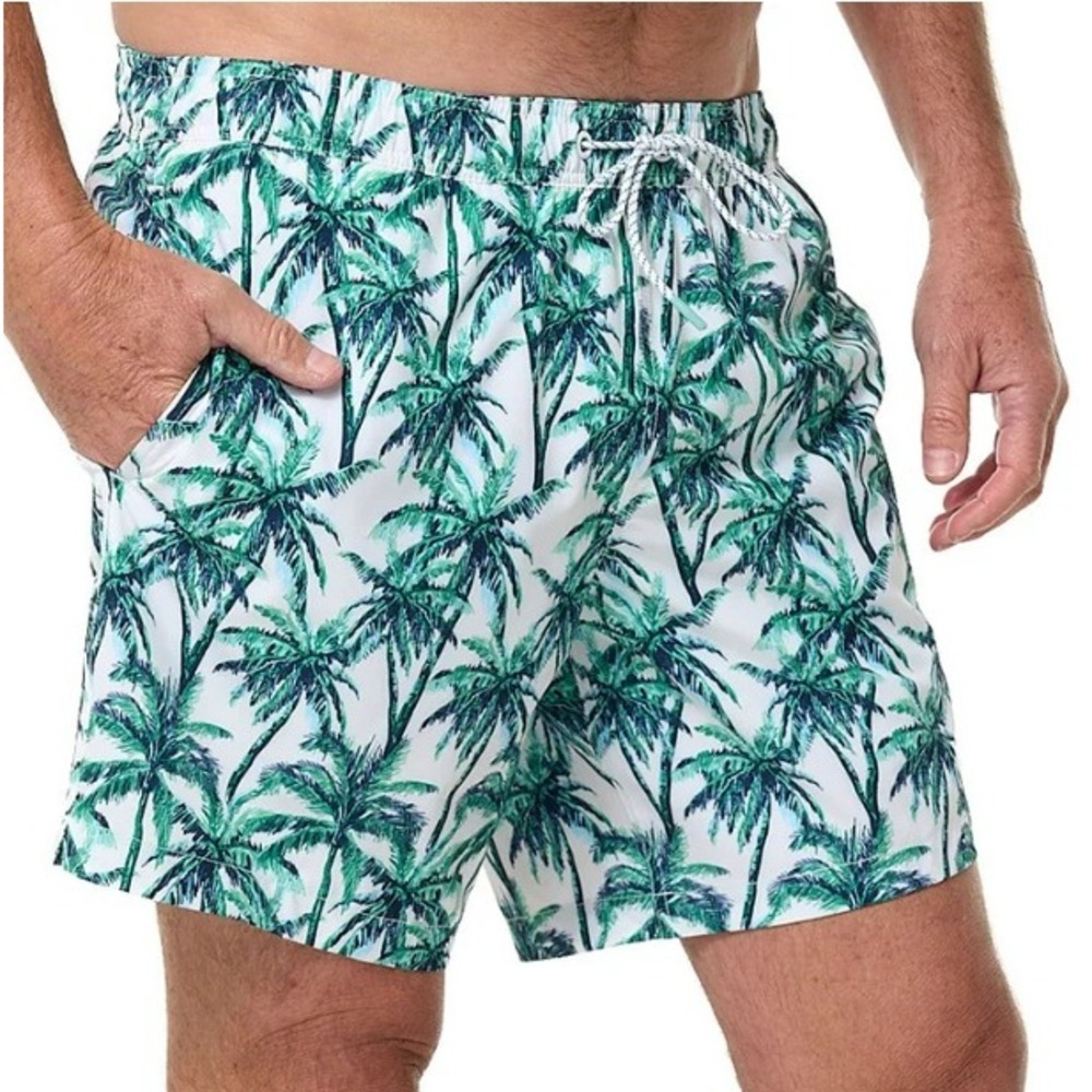 NEW Bonobos Lined Swim Trunks Mens XXL Green Blue Palm Tree Tropical 7" Inseam
